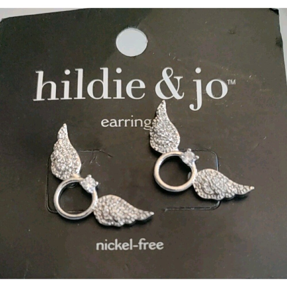 Hildie & Jo Silver Tone Angel Wing Earrings Nickel Free